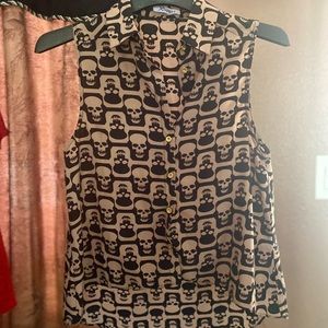 Tan Button Up with Skull design Size M